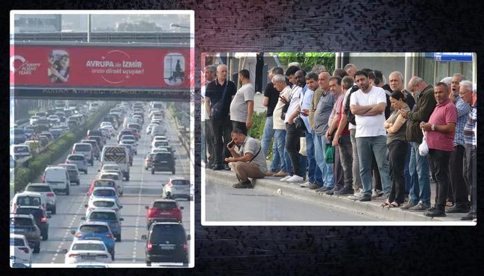 İzmir'de grevin ikinci günü! Duraklar doldu taştı, trafik durma noktası geldi 1 20255903